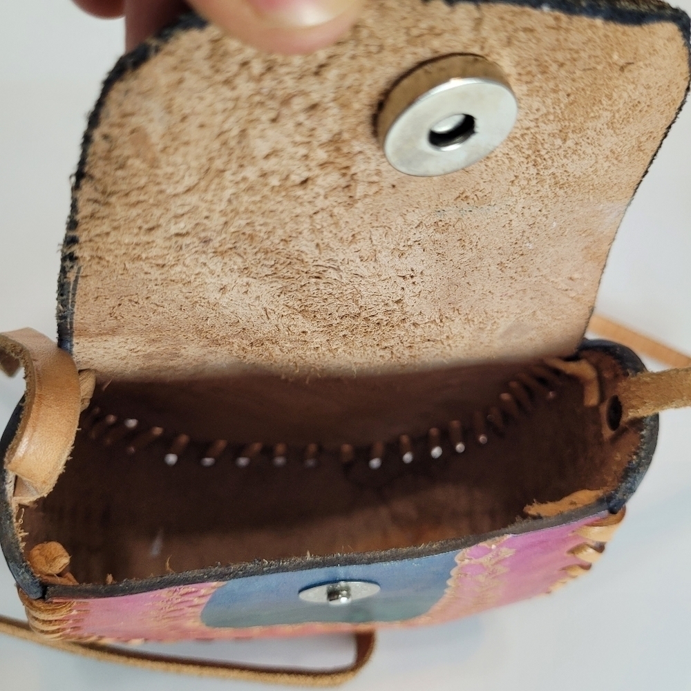 Handmade boho vintage mini leather satchal bag - Picture 3 of 5